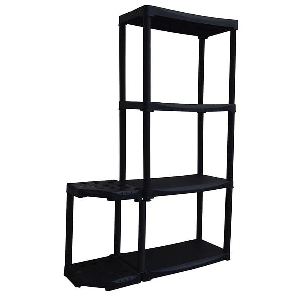 ARTPLAST - Étagère de Rangement 4 niveaux + Porte-Balai Noir Polypropylène Résistant Garage Buanderie Art Plast - large