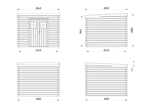 WHITE WOOD - Abri de jardin en bois Zoé 3 - L.264xH.208xP.265cm - large