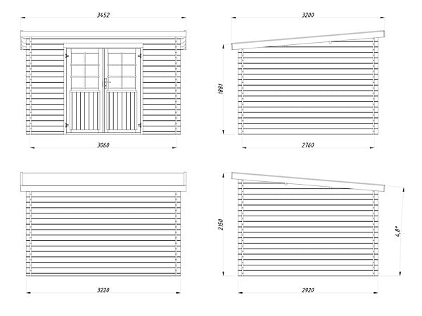 WHITE WOOD - Abri de jardin en bois Lola 1 - L.346xH.215xP.320cm - large