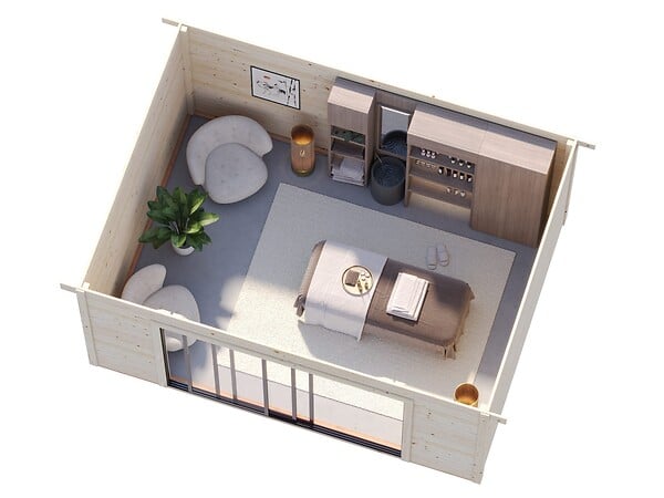 WHITE WOOD - Studio de jardin en bois Lydia - Bois - L.494xH.237xP.390cm - large