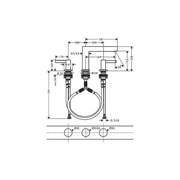 HANSGROHE - Mélangeur de lavabo 3 trous 110, bonde Push-Open Finoris chromé - large