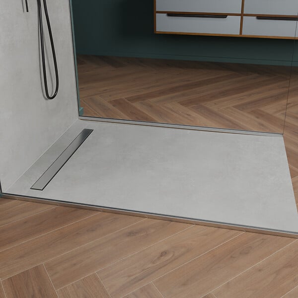 U-TILE - Receveur à carreler U-Tile mono pente et grille caniveau inox excentrée - large