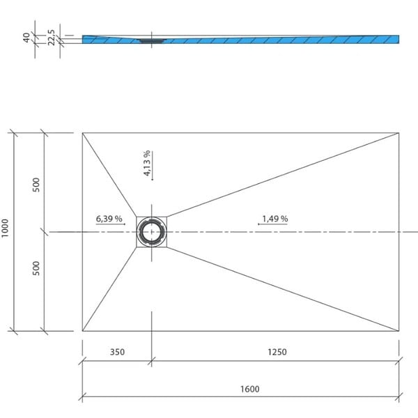 WEDI - Receveur de douche à carreler 160 x 100 Fundo Primo rectangle écoulement excentré - large