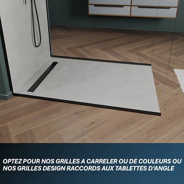 U-TILE - Receveur à carreler U-Tile mono pente et grille caniveau inox excentrée - large