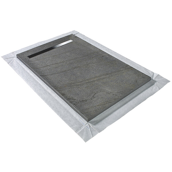 U-TILE - Receveur pierre naturelle ardoise claire 180 x 90 cm - grille caniveau acier excentrée - large
