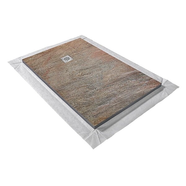 U-TILE - Receveur pierre naturelle cuivre 120 x 80 cm - grille carrée acier excentrée - large