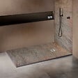 U-TILE - Receveur pierre naturelle cuivre 120 x 80 cm - grille carrée acier excentrée - vignette