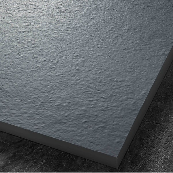 U-TILE - Receveur résine 120 x 120 cm gris granit effet granit - grille caniveau excentrée - large