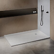 U-TILE - Receveur résine 150 x 100 cm blanc effet granit - grille carrée excentrée - vignette