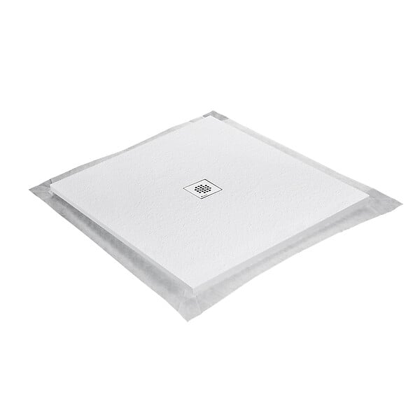 U-TILE - Receveur résine 120 x 120 cm blanc effet granit - grille carrée centrée - large