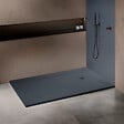 U-TILE - Receveur résine 140 x 80 cm gris ardoise effet ardoise - grille carrée inox excentrée - vignette