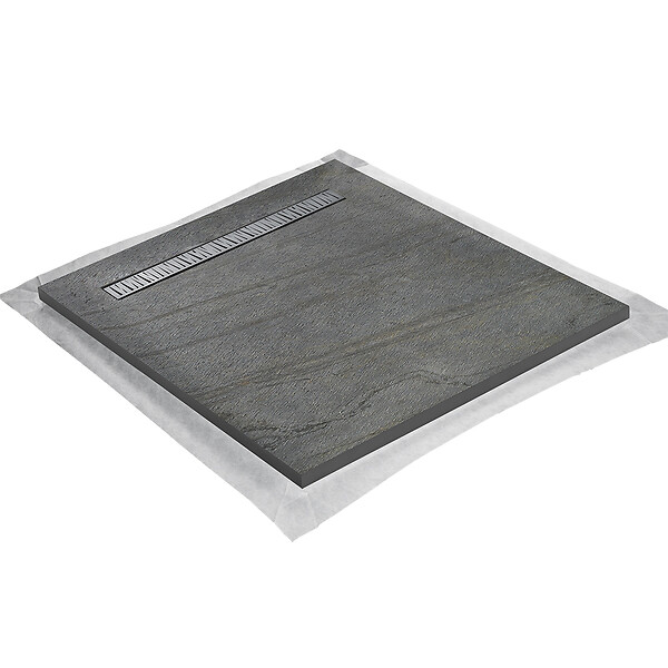 U-TILE - Receveur pierre naturelle ardoise claire 100 x 100 cm - grille caniveau acier excentrée - large