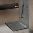 U-TILE - Receveur pierre naturelle ardoise claire 100 x 100 cm - grille caniveau acier excentrée - vignette