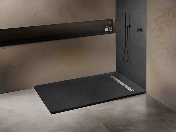 U-TILE - Receveur pierre naturelle rocher de mer 150 x 100 cm - grille caniveau acier excentrée - large