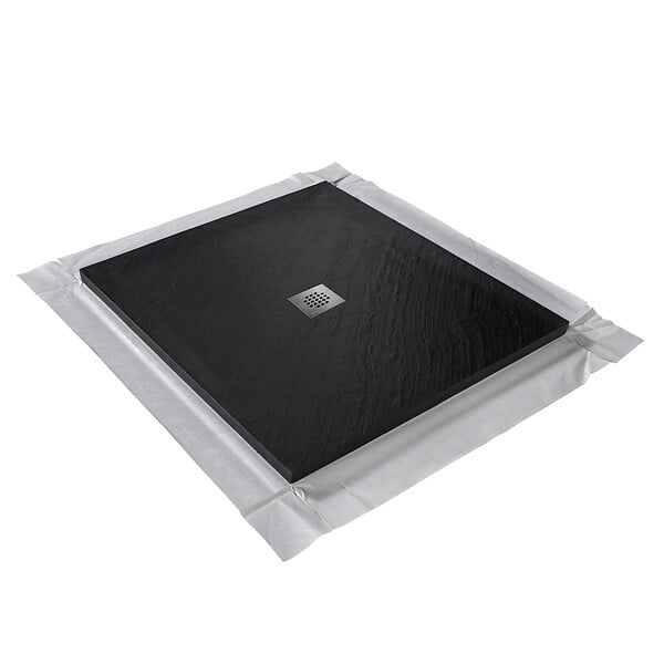 U-TILE - Receveur pierre naturelle graphite noir 90 x 90 cm - grille carrée centrée - large