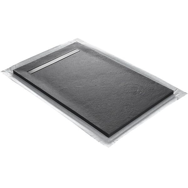 U-TILE - Receveur pierre naturelle rocher de mer 180 x 90 cm - grille caniveau acier excentrée - large