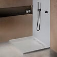 U-TILE - Receveur résine 90 x 90 cm blanc effet granit - grille caniveau excentrée - vignette