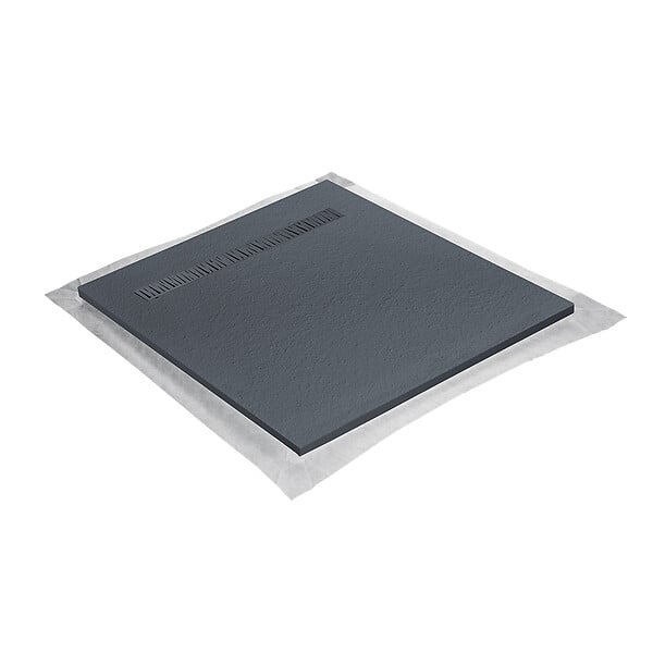 U-TILE - Receveur résine 100 x 100 cm gris granit effet granit - grille caniveau excentrée - large