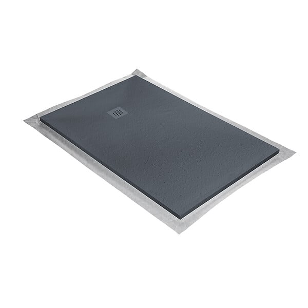 U-TILE - Receveur résine 150 x 100 cm gris granit effet granit - grille carrée excentrée - large