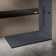 U-TILE - Receveur résine 150 x 100 cm gris granit effet granit - grille carrée excentrée - vignette