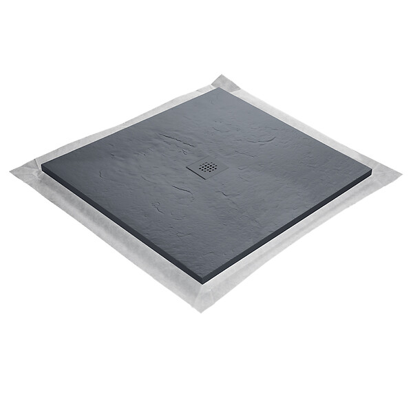 MARMOX - Receveur résine U-Tile gris ardoise imitation ardoise - grille carrée centrée - large