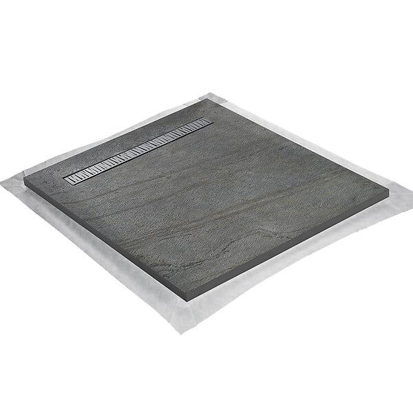 MARMOX - Receveur pierre naturelle ardoise claire U-Tile grille caniveau excentrée - large
