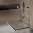 MARMOX - Receveur pierre naturelle cuivre U-Tile grille caniveau excentrée - vignette