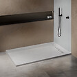U-TILE - Receveur résine 150 x 100 cm blanc effet granit - grille caniveau excentrée - vignette