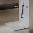 U-TILE - Receveur résine 100 x 100 cm blanc effet granit - grille caniveau excentrée - vignette