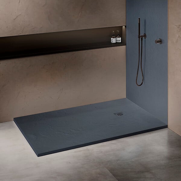 U-TILE - Receveur résine 100 x 80 cm gris ardoise effet ardoise - grille carrée excentrée - large