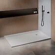 U-TILE - Receveur résine 140 x 90 cm blanc effet granit - grille carrée excentrée - vignette