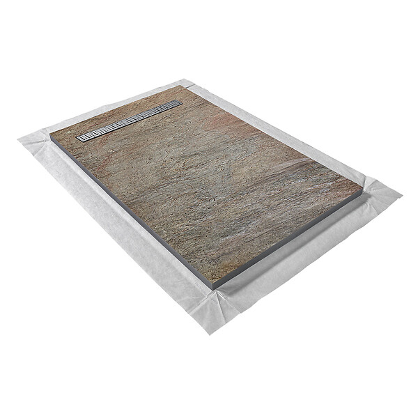 U-TILE - Receveur pierre naturelle cuivre 150 x 100 cm - grille caniveau acier excentrée - large