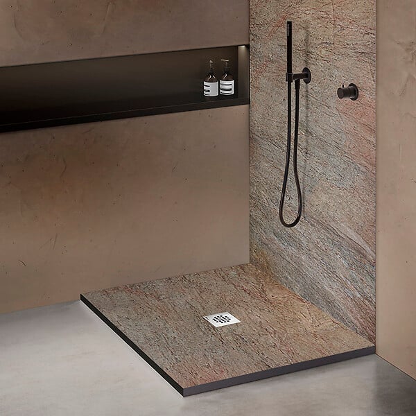 U-TILE - Receveur pierre naturelle cuivre 70 x 70 cm - grille carrée centrée - large