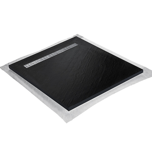 MARMOX - Receveur pierre naturelle graphite noir U-Tile grille caniveau excentrée - large