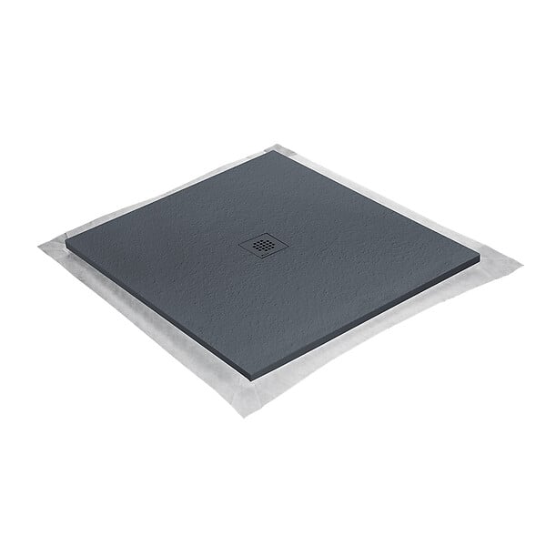 U-TILE - Receveur résine 120 x 120 cm gris granit effet granit - grille carrée centrée - large