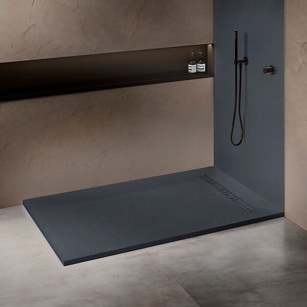 U-TILE - Receveur résine 180 x 90 cm gris granit effet granit - grille caniveau excentrée - large