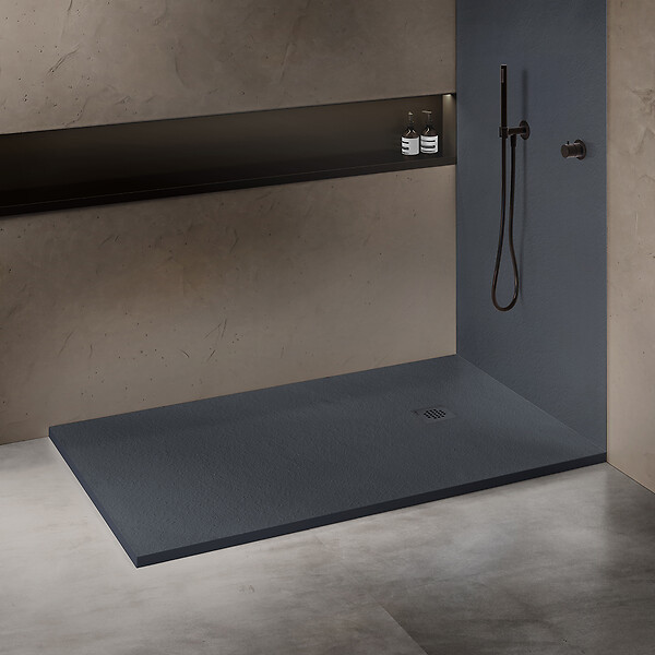 U-TILE - Receveur résine 180 x 90 cm gris granit effet granit - grille carrée excentrée - large