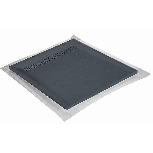 U-TILE - Receveur résine 120 x 120 cm gris ardoise effet ardoise - grille caniveau excentrée - large