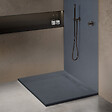 U-TILE - Receveur résine 120 x 120 cm gris ardoise effet ardoise - grille caniveau excentrée - vignette