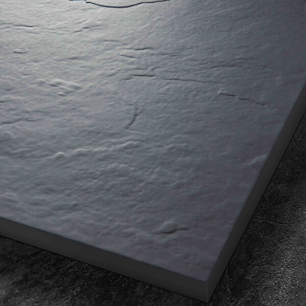 U-TILE - Receveur résine 120 x 120 cm gris ardoise effet ardoise - grille caniveau excentrée - large