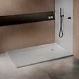 MARMOX - Receveur résine U-Tile blanc imitation ardoise - grille carrée excentrée - vignette