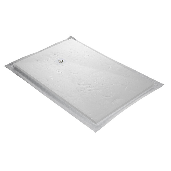 MARMOX - Receveur résine U-Tile blanc imitation ardoise - grille carrée excentrée - large