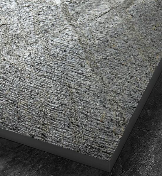 MARMOX - Receveur pierre naturelle ardoise claire U-Tile grille carrée acier excentrée - large
