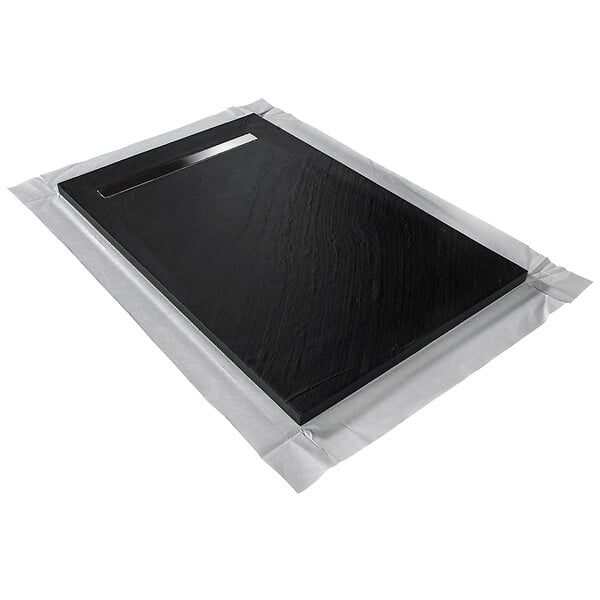 MARMOX - Receveur pierre naturelle graphite noir U-Tile grille caniveau acier excentrée - large