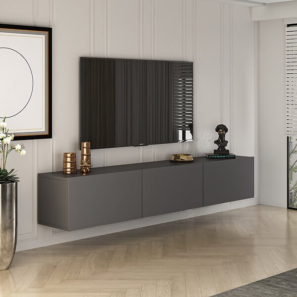 HABITAT ET JARDIN - Meuble TV en bois "West" 150 x 32 x 30 cm - Anthracite - large