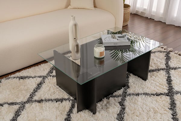 HABITAT ET JARDIN - Table basse en verre "Vetrino" 105 x 65 x 40 cm - Bois Noir - large