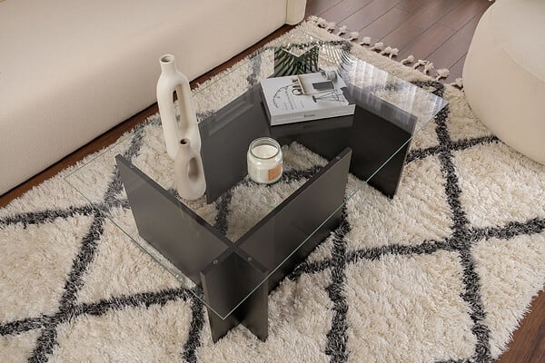 HABITAT ET JARDIN - Table basse en verre "Vetrino" 105 x 65 x 40 cm - Bois Noir - large
