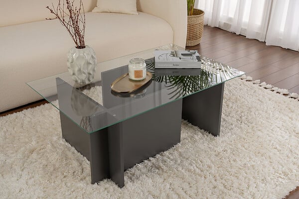 HABITAT ET JARDIN - Table basse en verre "Vetrino" 105 x 65 x 40 cm - Anthracite - large