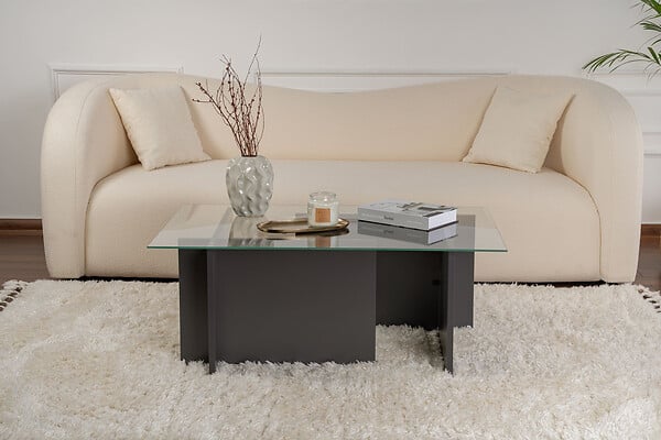 HABITAT ET JARDIN - Table basse en verre "Vetrino" 105 x 65 x 40 cm - Anthracite - large
