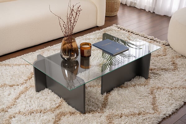HABITAT ET JARDIN - Table basse en verre "Flavio" 105 x 65 x 30 cm - Anthracite - large